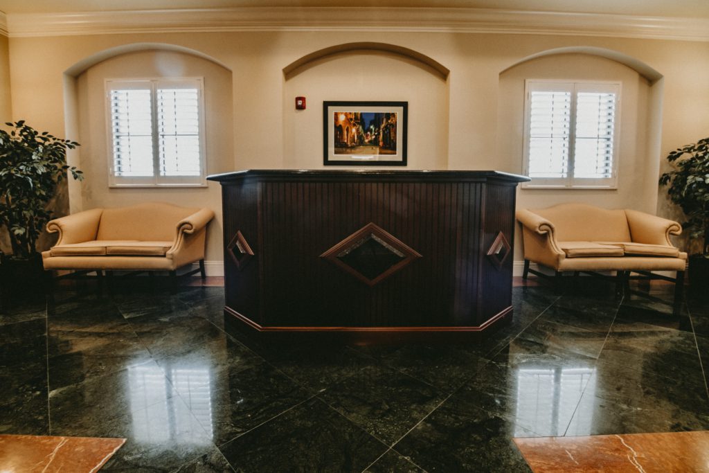 Receptionist desk at a conference center